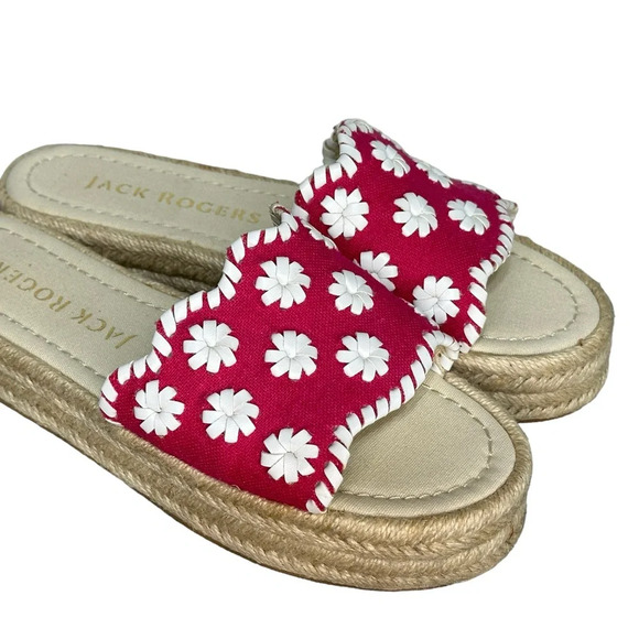 Jack Rogers Women’s Palmer Slide Espadrille Pink White - Picture 2 of 7